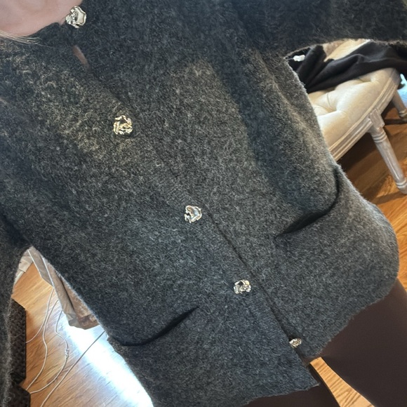 Silk Blossom Gray Cardigan with Silver Buttons - Picture 4 of 5